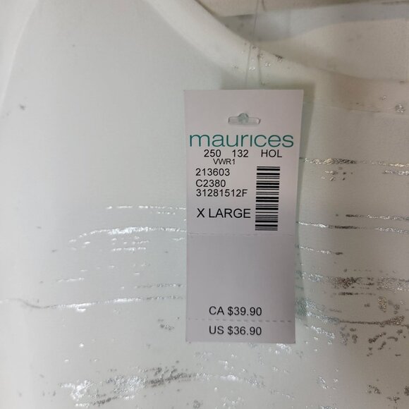 Maurices Women's XL Shirt Top Open Sleeve Button Cuff Sheer White Silver - Picture 5 of 6